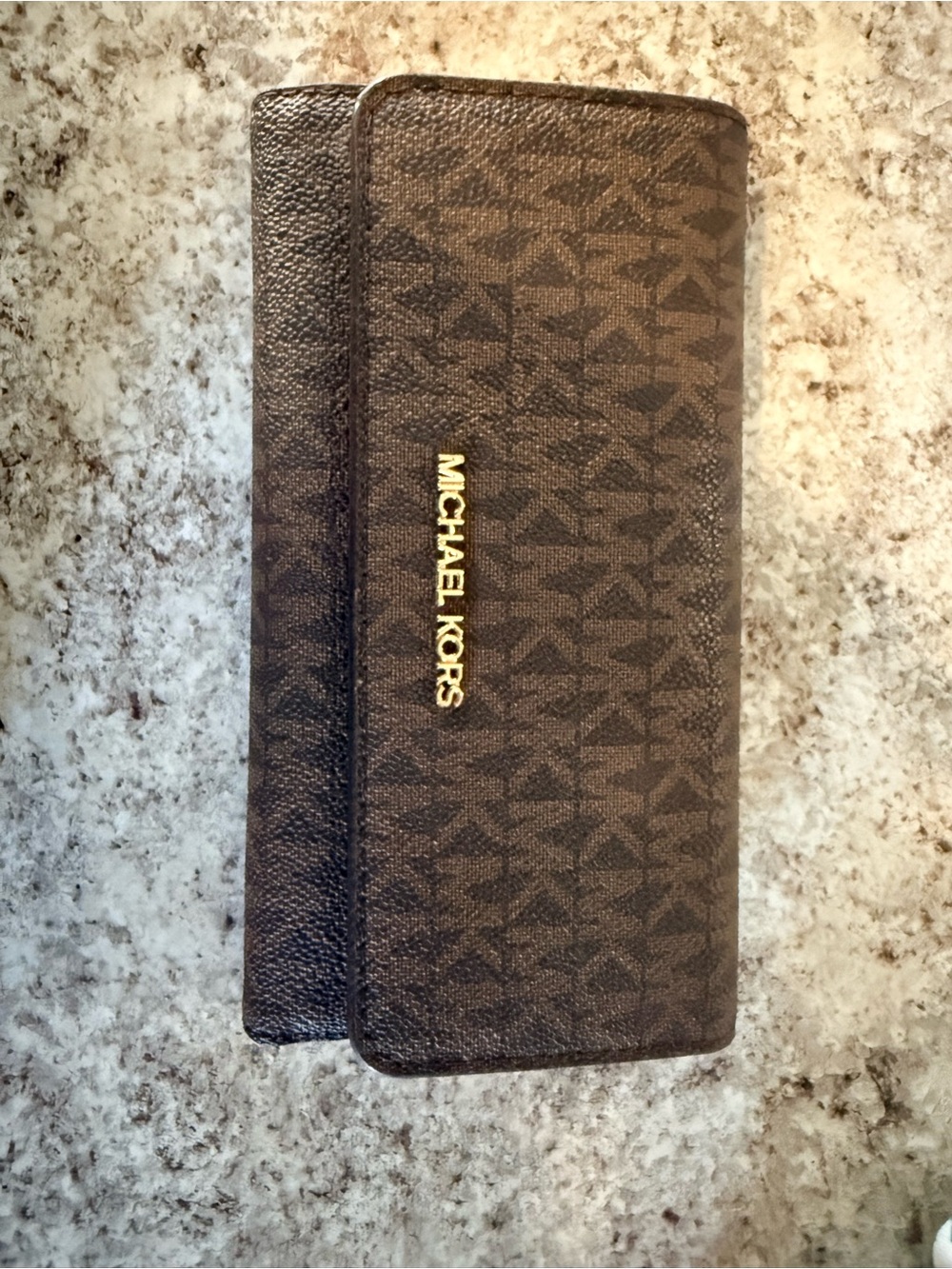 Michael Kors Brown Logo Continental Card Holder with Gold Hardware